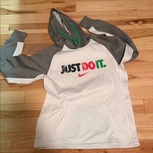 Nike women’s White & Gray 'Just Do It.' Hoodie with Multicolor Logo